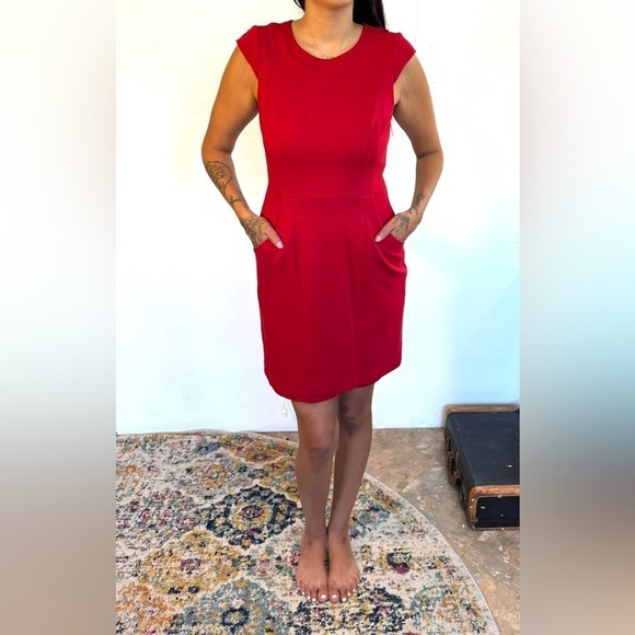 Size 4 Antonia Melani lined short sleeve cap sleeve zip up dress with pockets - Picture 1 of 16